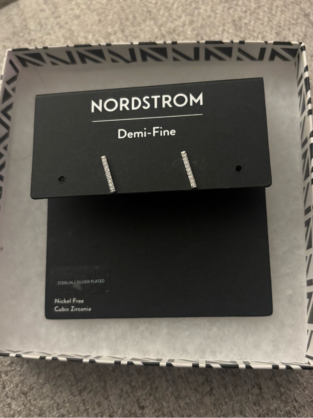 Nordstrom Silver-Tone Cubic Zirconia Bar Stud Earrings